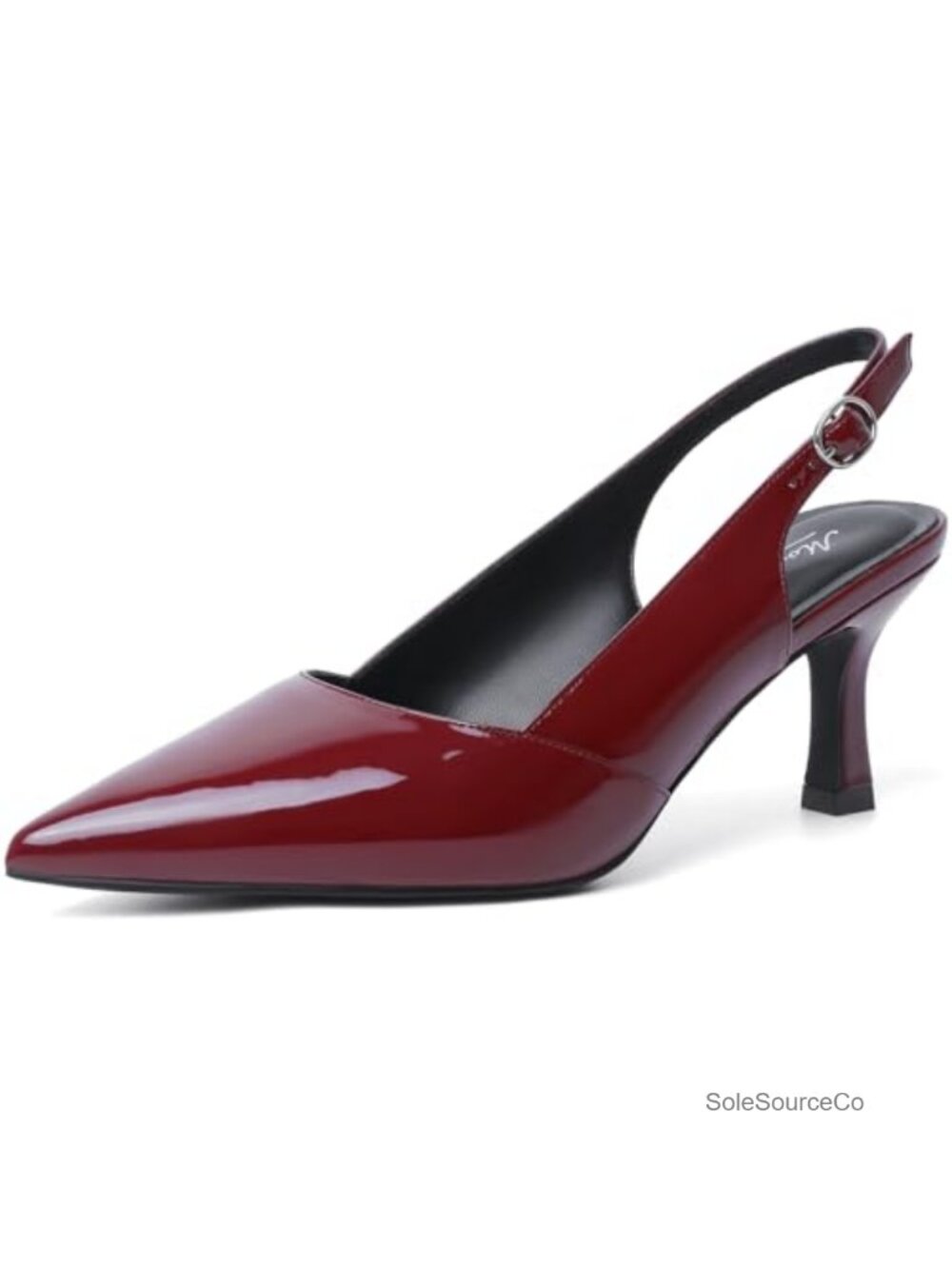 Kitten Heels for Women Slingback Pointed Closed Toe Pumps Faux Leather Party